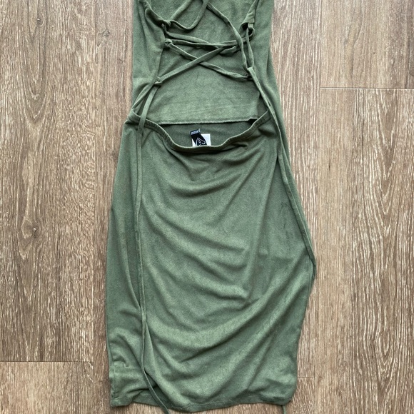 Fitted Olive Green Faux Suede Dress Size Small - Picture 4 of 12